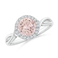 thumbnail image 1 of ANGARA Natural Round 1.1 ct Morganite Halo Ring with Criss Cross Shank in 14K White Gold for Women | Birthday, Anniversary, Jewelry Gift for Women | Natural Morganite Ring, 1 of 12