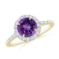 thumbnail image 1 of ANGARA Natural Round 1.15 ct Amethyst Engagement Ring with Diamond Halo in 14K Yellow Gold for Women (Size-7mm) | February Birthstone, Anniversary, Jewelry Gift for Women | Natural Amethyst Ring, 1 of 10