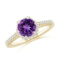 thumbnail image 1 of ANGARA Natural Round 1.15 ct Amethyst Hexagonal Halo Ring with Filigree in 14K Yellow Gold for Women (Size-7mm) | February Birthstone, Anniversary, Jewelry Gift for Women | Natural Amethyst Ring, 1 of 9