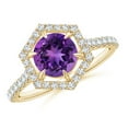 thumbnail image 1 of ANGARA Natural Round 1.15 ct Amethyst Ring with Hexagonal Diamond Halo in 14K Yellow Gold for Women (Size-7mm) | February Birthstone, Anniversary, Jewelry Gift for Women | Natural Amethyst Ring, 1 of 10
