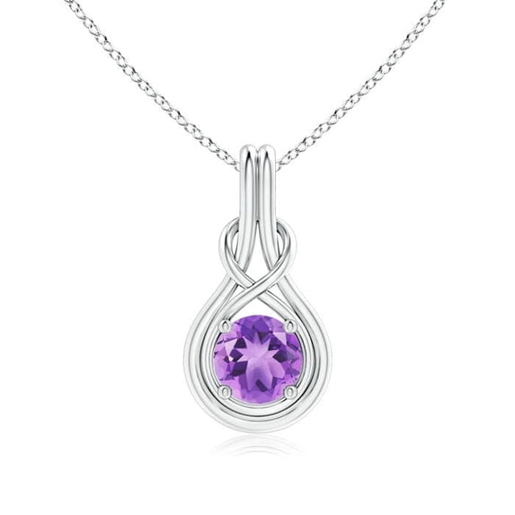 ANGARA Natural Round 1.15 ct Amethyst Solitaire Infinity Knot Pendant in 14K White Gold for Women (Size-7mm) | February Birthstone, Anniversary, Jewelry Gift for Women | Natural Amethyst Necklace
