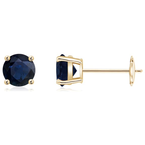 ANGARA Natural Round 1.2 ct Blue Sapphire Stud Earrings in 14K Yellow Gold for Women (Size-5mm) | September Birthstone, Birthday, Anniversary, Jewelry Gift for Women | Natural Blue Sapphire Earrings