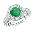 thumbnail image 1 of ANGARA Natural Round 1.2 ct Emerald Split Shank Ring with Diamond Halo in 14K White Gold for Women (Size-7mm) | May Birthstone, Birthday, Anniversary, Jewelry Gift for Women | Natural Emerald Ring, 1 of 8