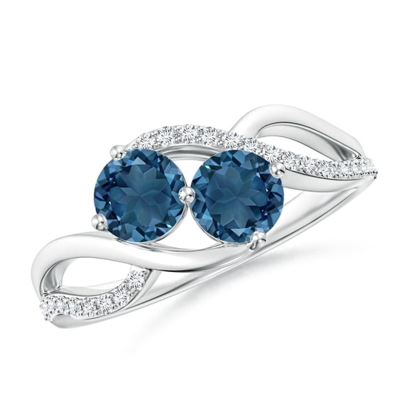ANGARA Natural Round 1.2 ct London Blue Topaz Two Stone Ring with Diamonds in 925 Sterling Silver for Women (Size-5mm) | November Birthstone Jewelry for Women | London Blue Topaz Ring (Ring Size- 7.5)