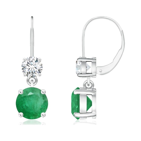ANGARA Natural Round 1.5 ct Emerald Leverback Dangle Earrings with Diamond in 14K White Gold for Women (Size-6mm) | May Birthstone, Anniversary, Jewelry Gift for Women | Natural Emerald Earrings
