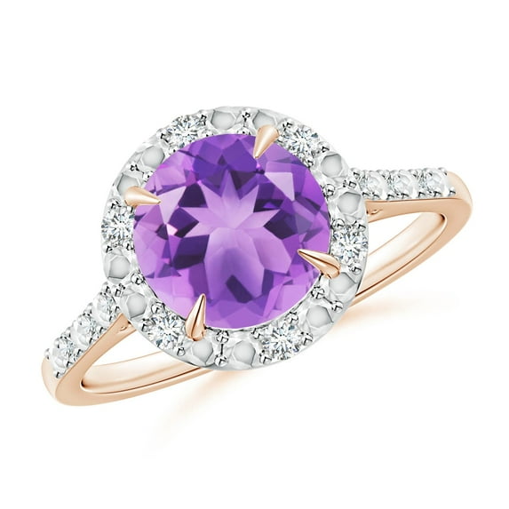 ANGARA Natural Round 1.7 ct Amethyst Engagement Ring with Diamond Halo in 14K Rose Gold for Women (Size-8mm) | February Birthstone, Anniversary, Jewelry Gift for Women | Natural Amethyst Ring
