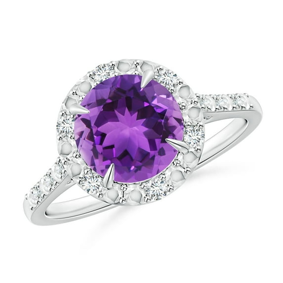 ANGARA Natural Round 1.7 ct Amethyst Engagement Ring with Diamond Halo in 14K White Gold for Women (Size-8mm) | February Birthstone, Anniversary, Jewelry Gift for Women | Natural Amethyst Ring
