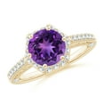 thumbnail image 1 of ANGARA Natural Round 1.7 ct Amethyst Hexagonal Halo Ring with Filigree in 14K Yellow Gold for Women (Size-8mm) | February Birthstone, Anniversary, Jewelry Gift for Women | Natural Amethyst Ring, 1 of 8