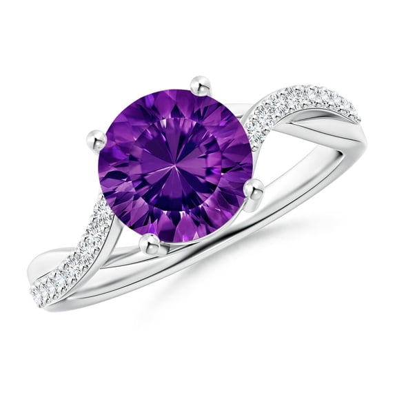 ANGARA Natural Round 1.8 ct Amethyst Twisted Diamond Shank Ring in 14K White Gold for Women (Size-8mm) | February Birthstone, Birthday, Anniversary, Jewelry Gift for Women | Natural Amethyst Ring