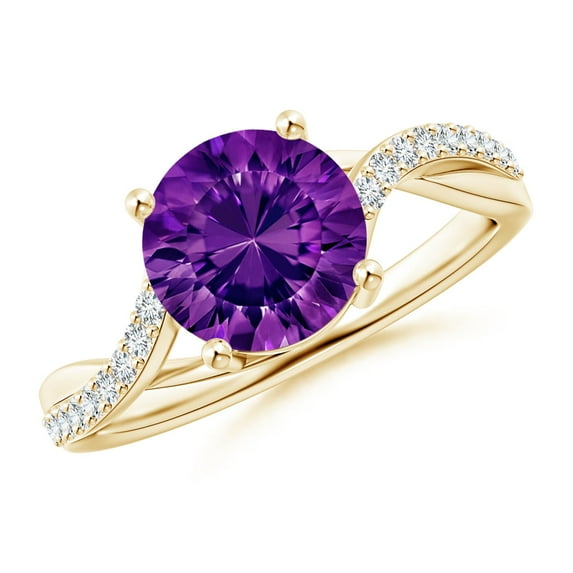 ANGARA Natural Round 1.8 ct Amethyst Twisted Diamond Shank Ring in 14K Yellow Gold for Women (Size-8mm) | February Birthstone, Birthday, Anniversary, Jewelry Gift for Women | Natural Amethyst Ring