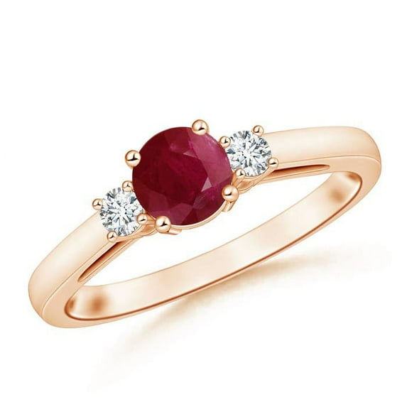 ANGARA Natural Round 1 ct Ruby & Diamond Three Stone Engagement Ring in 14K Rose Gold for Women (Size-6mm) | July Birthstone Jewelry for Her | Natural Ruby Rings