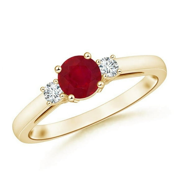 ANGARA Natural Round 1 ct Ruby & Diamond Three Stone Engagement Ring in 14K Yellow Gold for Women (Size-6mm) | July Birthstone, Birthday, Anniversary, Jewelry Gift for Women | Natural Ruby Ring