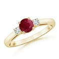 thumbnail image 1 of ANGARA Natural Round 1 ct Ruby & Diamond Three Stone Engagement Ring in 14K Yellow Gold for Women (Size-6mm) | July Birthstone, Birthday, Anniversary, Jewelry Gift for Women | Natural Ruby Ring, 1 of 9