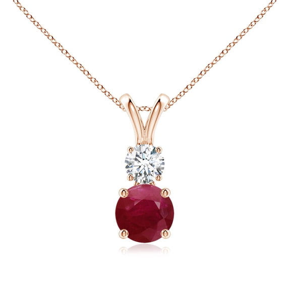ANGARA Natural Round 1 ct Ruby and Diamond Two Stone Pendant in 14K Rose Gold for Women (Size-6mm) | July Birthstone, Birthday, Anniversary, Jewelry Gift for Women | Natural Ruby Necklace