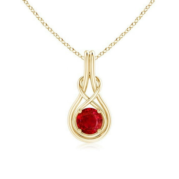 ANGARA Natural Round 1 ct Ruby Solitaire Infinity Knot Pendant in 14K Yellow Gold for Women (Size-6mm) | July Birthstone, Birthday, Anniversary, Jewelry Gift for Women | Natural Ruby Necklace