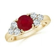 thumbnail image 1 of ANGARA Natural Round 1 ct Ruby Solitaire Ring With Trio Diamonds in 14K Yellow Gold for Women (Size-6mm) | July Birthstone, Birthday, Anniversary, Jewelry Gift for Women | Natural Ruby Ring, 1 of 8