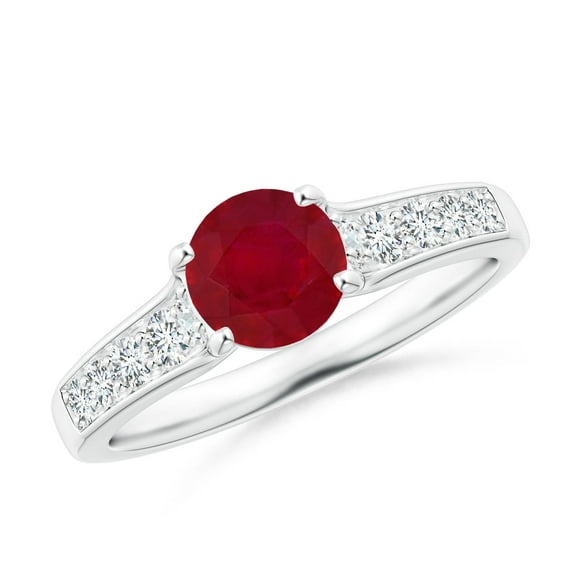 ANGARA Natural Round 1 ct Ruby Tapered Shank Solitaire Engagement Ring in 14K White Gold for Women (Size-6mm) | July Birthstone, Birthday, Anniversary, Jewelry Gift for Women | Natural Ruby Ring