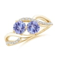 thumbnail image 1 of ANGARA Natural Round 1 ct Tanzanite Two Stone Bypass Ring with Diamonds in 14K Yellow Gold for Women (Size-5mm) | December Birthstone, Anniversary, Jewelry Gift for Women | Natural Tanzanite Ring, 1 of 11