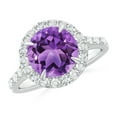 thumbnail image 1 of ANGARA Natural Round 2.45 ct Amethyst Engagement Ring with Diamond Halo in 14K White Gold for Women (Size-9mm) | February Birthstone, Anniversary, Jewelry Gift for Women | Natural Amethyst Ring, 1 of 9