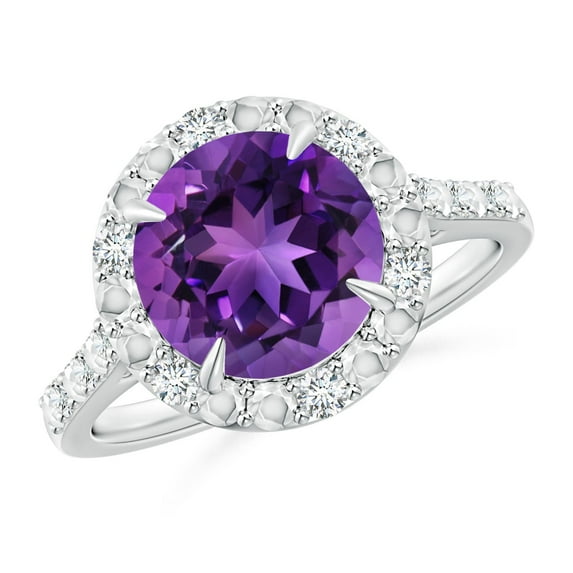 ANGARA Natural Round 2.45 ct Amethyst Engagement Ring with Diamond Halo in 14K White Gold for Women (Size-9mm) | February Birthstone, Anniversary, Jewelry Gift for Women | Natural Amethyst Ring
