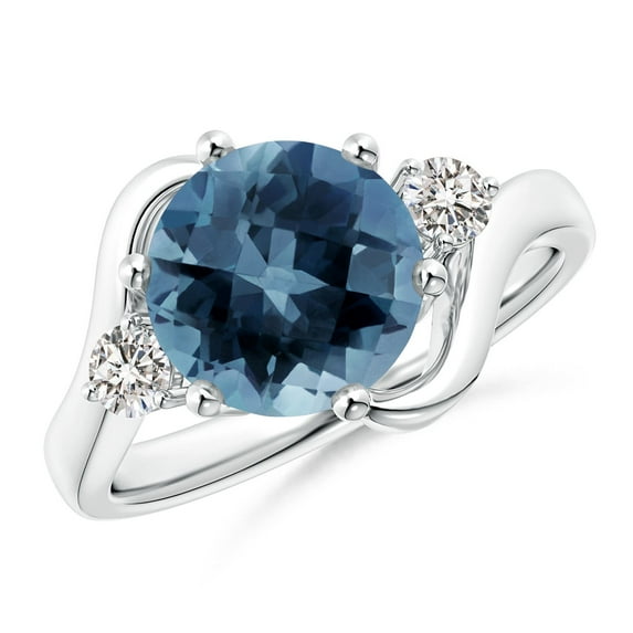ANGARA Natural Round 3.75 ct London Blue Topaz and Diamond Three Stone Ring in 14K White Gold for Women (Size-9mm) | November Birthstone Jewelry for Women | London Blue Topaz Ring (Ring Size- 4)