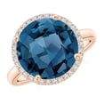 thumbnail image 1 of ANGARA Natural Round 8.3 ct London Blue Topaz Cocktail Ring with Diamond Halo in 14K Rose Gold for Women (Size-12mm) | November Birthstone Jewelry for Women | London Blue Topaz Ring (Ring Size - 4), 1 of 9