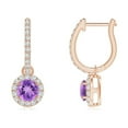 thumbnail image 1 of ANGARA Natural Round Amethyst Dangle Earrings with Diamond Halo in 14K Rose Gold for Women (Size-4mm) | February Birthstone, Birthday, Anniversary, Jewelry Gift for Women | Natural Amethyst Earrings, 1 of 6
