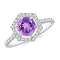 thumbnail image 1 of ANGARA Natural Round Amethyst Ring with Hexagonal Diamond Halo in 14K White Gold for Women (Size-6mm) | February Birthstone, Birthday, Anniversary, Jewelry Gift for Women | Natural Amethyst Ring, 1 of 10