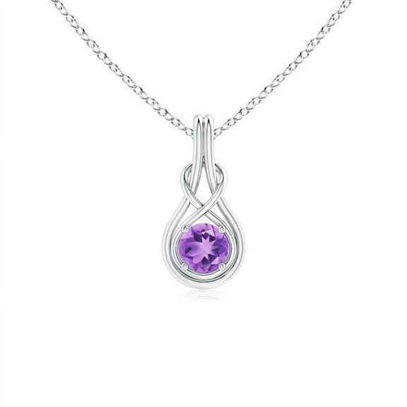 ANGARA Natural Round Amethyst Solitaire Infinity Knot Pendant in 14K White Gold for Women (Size-5mm) | February Birthstone, Birthday, Anniversary, Jewelry Gift for Women | Natural Amethyst Necklace