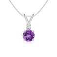 thumbnail image 1 of ANGARA Natural Round Amethyst Solitaire V-Bale Pendant with Diamond in 14K White Gold for Women (Size-6mm) | February Birthstone, Anniversary, Jewelry Gift for Women | Natural Amethyst Necklace, 1 of 7