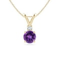 thumbnail image 1 of ANGARA Natural Round Amethyst Solitaire V-Bale Pendant with Diamond in 14K Yellow Gold for Women (Size-6mm) | February Birthstone, Anniversary, Jewelry Gift for Women | Natural Amethyst Necklace, 1 of 7