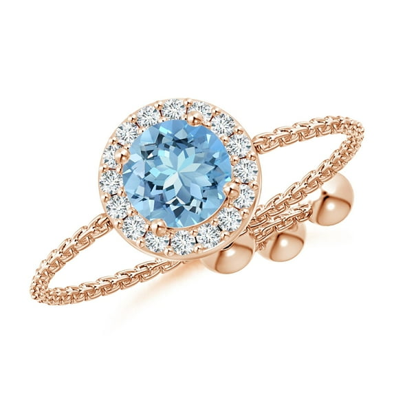 ANGARA Natural Round Aquamarine Bolo Ring with Diamond Halo in 14K Rose Gold for Women (Size-5mm) | March Birthstone, Birthday, Anniversary, Jewelry Gift for Women | Natural Aquamarine Ring