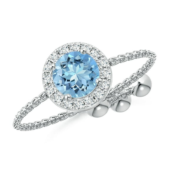 ANGARA Natural Round Aquamarine Bolo Ring with Diamond Halo in 14K White Gold for Women (Size-5mm) | March Birthstone, Birthday, Anniversary, Jewelry Gift for Women | Natural Aquamarine Ring