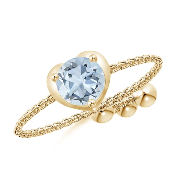 ANGARA Natural Round Aquamarine Solitaire Heart Bolo Ring in 14K Yellow Gold for Women (Size-5mm) | March Birthstone, Birthday, Anniversary, Jewelry Gift for Women | Natural Aquamarine Ring