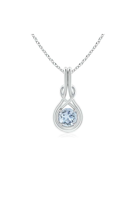 Natural Round Aquamarine Solitaire Infinity Knot Pendant in 14K White Gold for Women (Size-5mm) | March Birthstone, Birthday, Anniversary, Jewelry Gift for Women | Natural Aquamarine Necklace