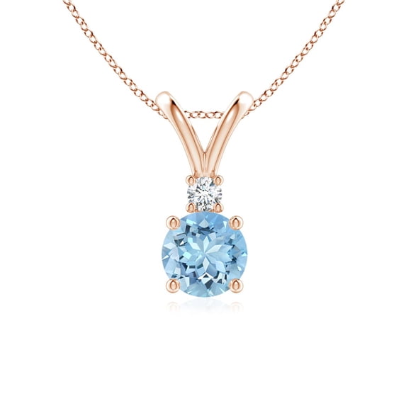 ANGARA Natural Round Aquamarine Solitaire V-Bale Pendant with Diamond in 14K Rose Gold for Women (Size-6mm) | March Birthstone, Anniversary, Jewelry Gift for Women | Natural Aquamarine Necklace