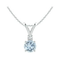 ANGARA Natural Round Aquamarine Solitaire V-Bale Pendant with Diamond in 14K White Gold for Women (Size-5mm) | March Birthstone, Anniversary, Jewelry Gift for Women | Natural Aquamarine Necklace
