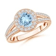 thumbnail image 1 of ANGARA Natural Round Aquamarine Split Shank Ring with Diamond Halo in 14K Rose Gold for Women (Size-6mm) | March Birthstone, Birthday, Anniversary, Jewelry Gift for Women | Natural Aquamarine Ring, 1 of 9