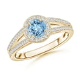 thumbnail image 1 of ANGARA Natural Round Aquamarine Split Shank Ring with Diamond Halo in 14K Yellow Gold for Women (Size-5mm) | March Birthstone, Birthday, Anniversary, Jewelry Gift for Women | Natural Aquamarine Ring, 1 of 9