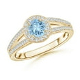 thumbnail image 1 of ANGARA Natural Round Aquamarine Split Shank Ring with Diamond Halo in 14K Yellow Gold for Women (Size-5mm) | March Birthstone, Birthday, Anniversary, Jewelry Gift for Women | Natural Aquamarine Ring, 1 of 7