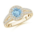thumbnail image 1 of ANGARA Natural Round Aquamarine Split Shank Ring with Diamond Halo in 14K Yellow Gold for Women (Size-6mm) | March Birthstone, Birthday, Anniversary, Jewelry Gift for Women | Natural Aquamarine Ring, 1 of 9