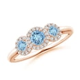 thumbnail image 1 of ANGARA Natural Round Aquamarine Three Stone Halo Ring with Diamonds in 14K Rose Gold for Women (Size-4mm) | March Birthstone, Birthday, Anniversary, Jewelry Gift for Women | Natural Aquamarine Ring, 1 of 1