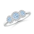 thumbnail image 1 of ANGARA Natural Round Aquamarine Three Stone Halo Ring with Diamonds in 14K White Gold for Women (Size-4mm) | March Birthstone, Birthday, Anniversary, Jewelry Gift for Women | Natural Aquamarine Ring, 1 of 1