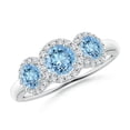 thumbnail image 1 of ANGARA Natural Round Aquamarine Three Stone Halo Ring with Diamonds in 14K White Gold for Women (Size-5mm) | March Birthstone, Birthday, Anniversary, Jewelry Gift for Women | Natural Aquamarine Ring, 1 of 7