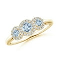 thumbnail image 1 of ANGARA Natural Round Aquamarine Three Stone Halo Ring with Diamonds in 14K Yellow Gold for Women (Size-4mm) | March Birthstone, Birthday, Anniversary, Jewelry Gift for Women | Natural Aquamarine Ring, 1 of 1