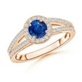 thumbnail image 1 of ANGARA Natural Round Blue Sapphire Split Shank Ring with Diamond Halo in 14K Rose Gold for Women (Size-5mm) | September Birthstone, Anniversary, Jewelry Gift for Women | Natural Blue Sapphire Ring, 1 of 7