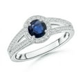 thumbnail image 1 of ANGARA Natural Round Blue Sapphire Split Shank Ring with Diamond Halo in 14K White Gold for Women (Size-5mm) | September Birthstone, Anniversary, Jewelry Gift for Women | Natural Blue Sapphire Ring, 1 of 7