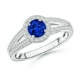 thumbnail image 1 of ANGARA Natural Round Blue Sapphire Split Shank Ring with Diamond Halo in 14K White Gold for Women (Size-5mm) | September Birthstone, Anniversary, Jewelry Gift for Women | Natural Blue Sapphire Ring, 1 of 7