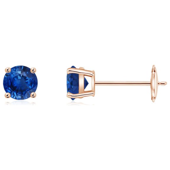 ANGARA Natural Round Blue Sapphire Stud Earrings in 14K Rose Gold for Women (Size-4mm) | September Birthstone, Birthday, Anniversary, Jewelry Gift for Women | Natural Blue Sapphire Earrings
