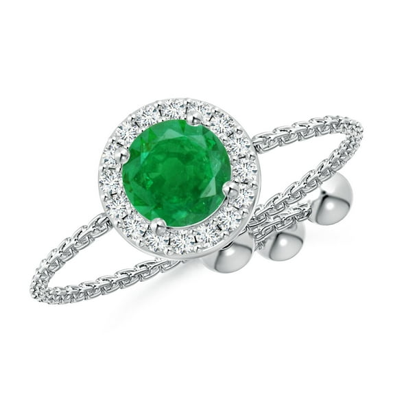 ANGARA Natural Round Emerald Bolo Ring with Diamond Halo in 14K White Gold for Women (Size-5mm) | May Birthstone, Birthday, Anniversary, Jewelry Gift for Women | Natural Emerald Ring